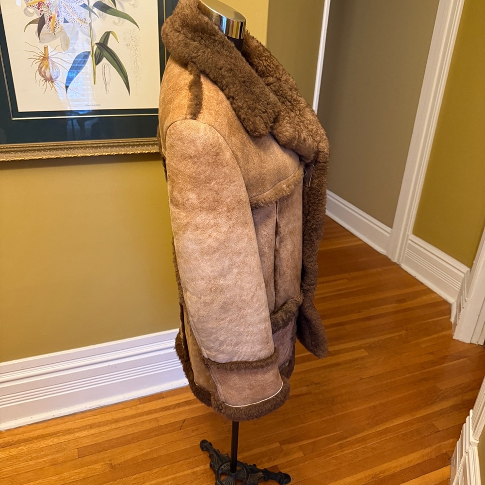 Shearling Coat with Brown Trim - Picture 4 of 11